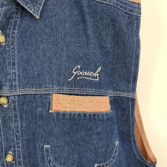 Vintage Goouch Sleeveless Denim Shirt Mens Large Button Front  Pockets - Picture 2 of 5